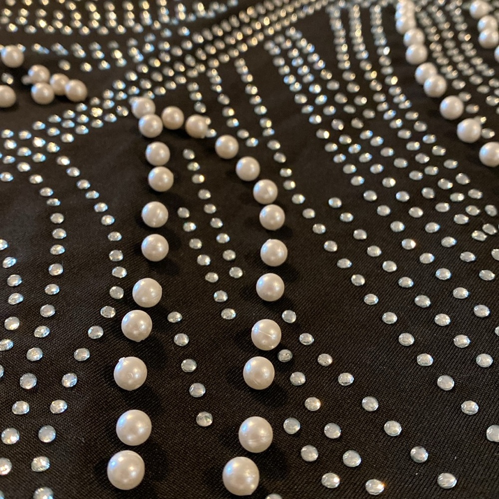 Black Sleeveless Rhinestone Pearl Bodycon Mini Dress - Picture 4 of 5